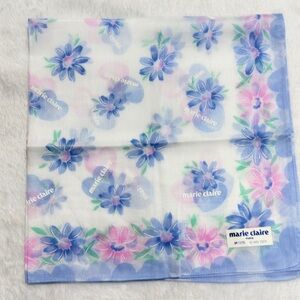 Floral Blue and Pink Scarf/ Handkerchief Cotton 18/18 inches